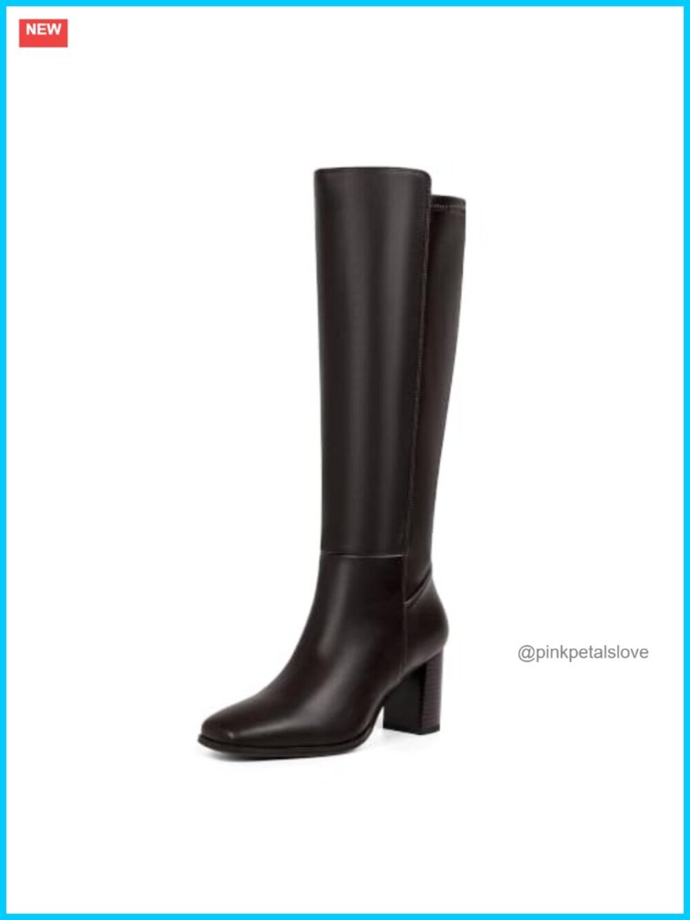 Stretchy Knee High Boots Square Toe Chunky Block Heel Side Zipper Faux Leather